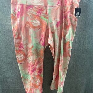 Ideology 2x Crop High Rise Swirl Print Leggings - Pink, Orange, Green